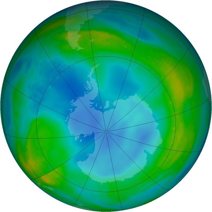 Antarctic ozone map for 03 July 1988